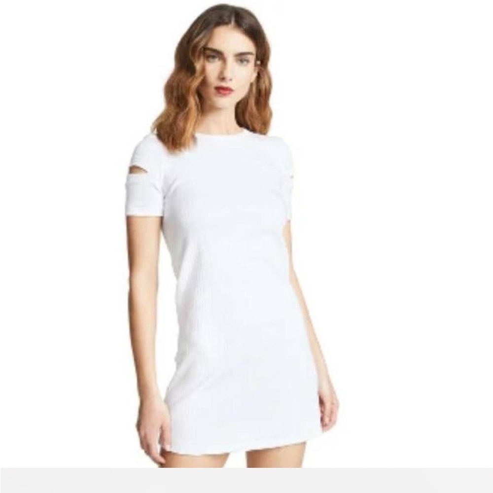 Helmet lang ribbed slash sleeve dress in white size XS